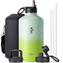 Water Bottle 40 oz Insulated with Straw&Brush, Coolflask Vaccum Stainless Steel Metal 3 Lids Water Flask for Sports, Gym or Office, Keep Cold 48H Hot 24H, Magic Black