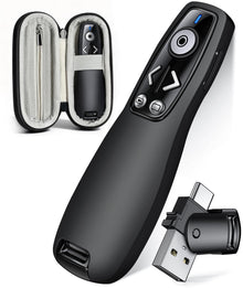 Presentation Clicker with USB-A & USB-C Receiver, 2.4GHz Wireless Presenter Remote with Volume Control & Red Light Pointer, Clicker for PowerPoint Slides Slide Advancer for Mac Computer, Plug & Play