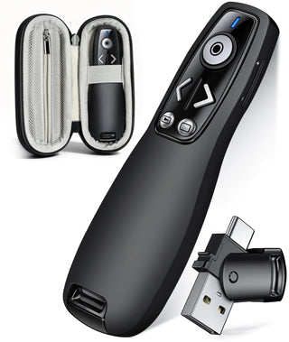 Presentation Clicker with USB-A & USB-C Receiver, 2.4GHz Wireless Presenter Remote with Volume Control & Red Light Pointer, Clicker for PowerPoint Slides Slide Advancer for Mac Computer, Plug & Play