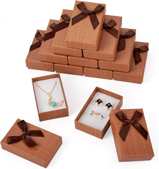 Craftdady 12 pcs Jewelry Gift Box Set Empty Packaging Cases with Bowknot Rectangle Cardboard Paper Jewelry Boxes with Lid for Necklaces Rings Earrings Pendants Displaying (BurlyWood)