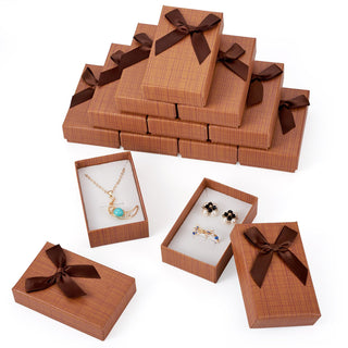 Craftdady 12 pcs Jewelry Gift Box Set Empty Packaging Cases with Bowknot Rectangle Cardboard Paper Jewelry Boxes with Lid for Necklaces Rings Earrings Pendants Displaying (BurlyWood)
