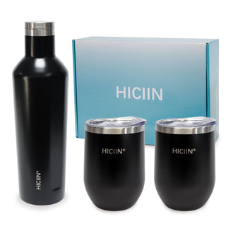 Stainless Steel Wine Tumblers with Lid TWO 12oz & Insulated Wine bottle ONE 25oz&Gift Set with well packaged box.Keep water,wine,drinks with warm or cold (Champagne Gold)