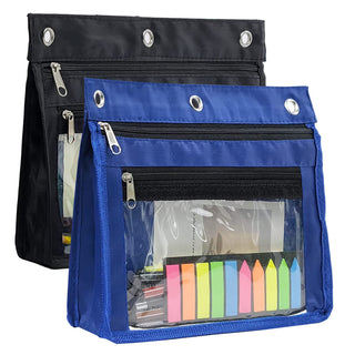 YoeeJob 2 Pack 1 Inch Expandable Zipper Pencil Pouches with Clear Window for 3 Ring Binder, Suitable for School & Office (Grey)