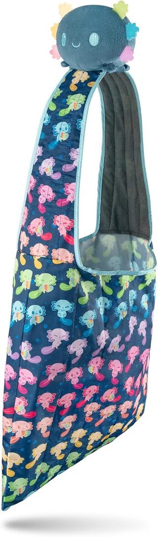 TeeTurtle - Plushie Tote Bag - Blue + Rainbow Axolotl - From the creators of the Original Reversible Octopus Plushie - Take Your Plush Pal Wherever You Go!