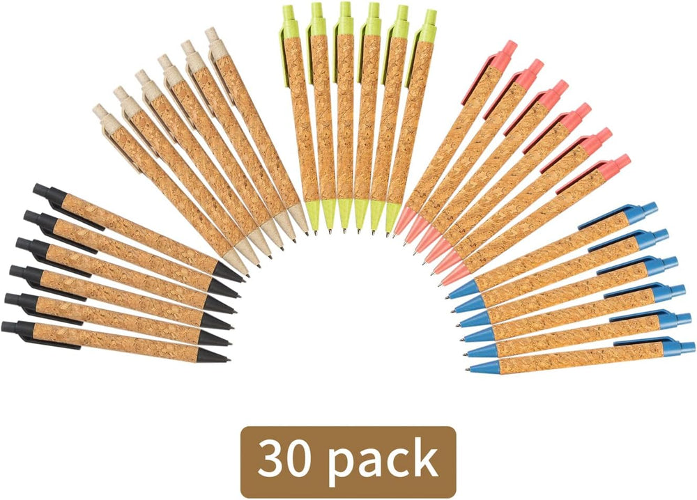 jinfusi Wheat Straw Pens(30 Pack),Eco Friendly Cork and Recycled Ballpoint Writing Black Ink Sustainable Products Set Pens or Journaling