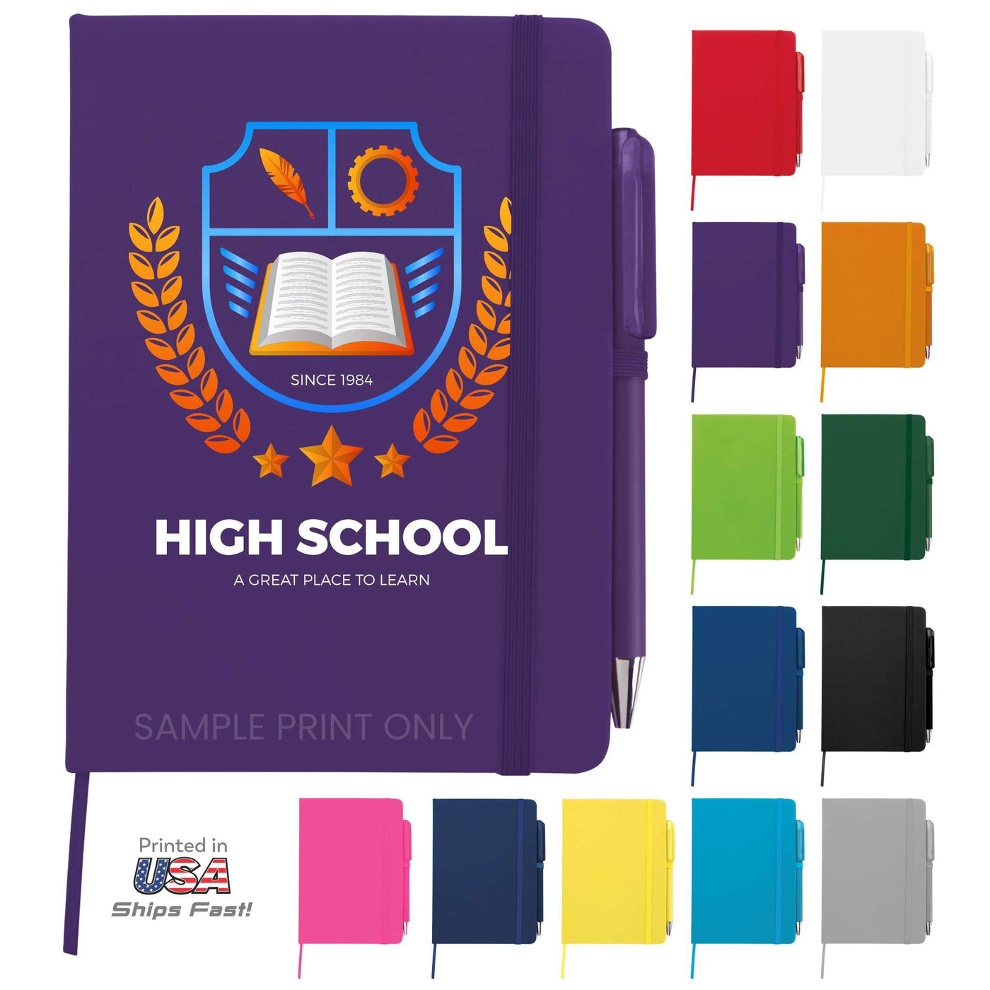 Personalized Notebook Journal – 5” x 7” Customized Notebook with Name, Text or Logo - 100 Page Custom Journal. Leatherette Hardcover & Pen - Black 1 Pack