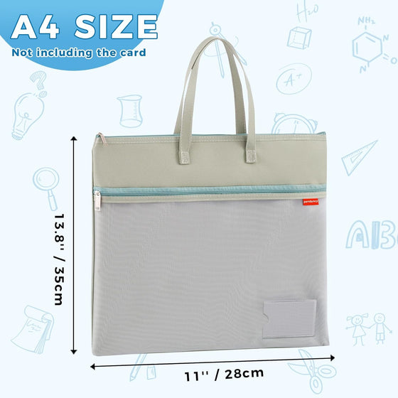 Pendancy Mesh Zipper Pouch A4 Size, Large Double Pocket Waterproof File Bag with Handle, 11x13.8 in Foldable Document Storage for Puzzle Project/Cross Stitch/Travel/Office（Advanced Green） - hover image