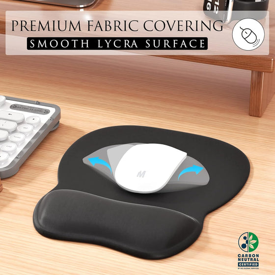MROCO Ergonomic Mouse Pad with Gel Wrist Rest, 9.4 x 8.1 in, Black | Ergonomic Shape Design for Pain Relief, Cooling Feel Gel Cushioning for Wrist Comfort, Smooth Lycra Surface, Non-Slip PU Base - hover image