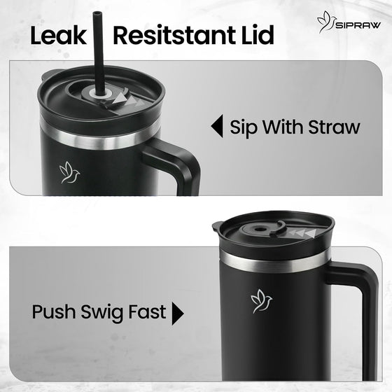 40oz Tumbler with Handle and Straw Insulated Stainless Steel Travel Mug Vacuum Double Wall Coffee Cup Leak Resistant Lid BPA-Free Cup Holder Friendly for Hot & Cold Drinks, Black - hover image