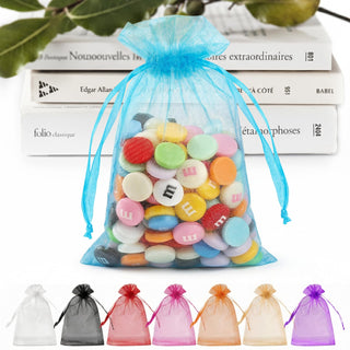 ANZNKU 50 Pack Organza Bags 5 x 7 in White Small Mesh Gift Bags Bulk Drawstring for Wedding Party Favors, Little Goodie Bag for Candy Jewelry Soap Makeup, Treat Sachet Pouch for Baby Shower Graduation