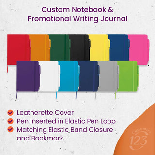 Personalized Notebook Journal – 5” x 7” Customized Notebook with Name, Text or Logo - 100 Page Custom Journal. Leatherette Hardcover & Pen - Black 1 Pack