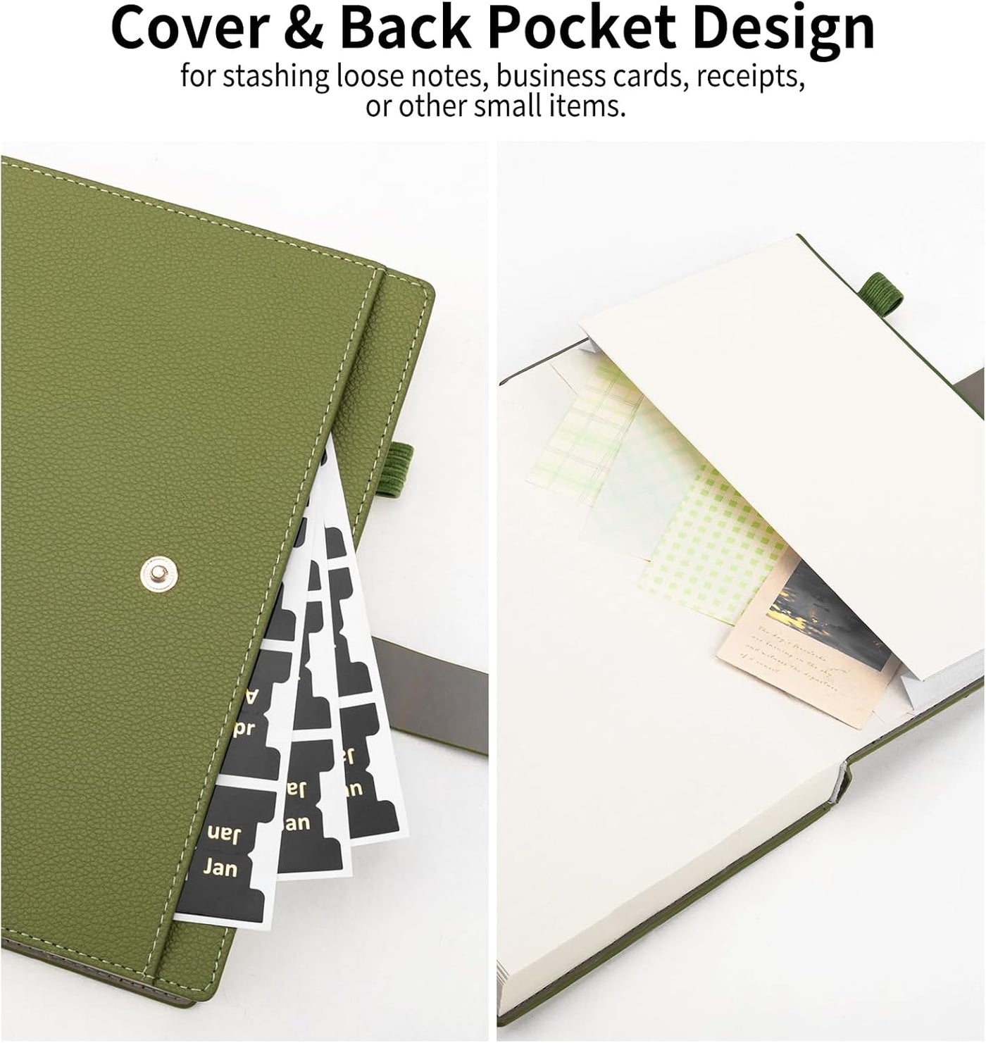 A5 Lined Leather Journal Notebook, Hardcover Journal Set with Pen, Monthly Index Tabs and Gift Box, 320 Pages 100GSM Thick Paper, Thick Daily Diary, Journal for Women, Men, School, Travel, Work(Green)