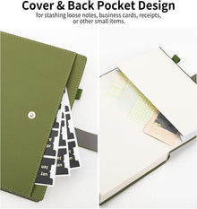 A5 Lined Leather Journal Notebook, Hardcover Journal Set with Pen, Monthly Index Tabs and Gift Box, 320 Pages 100GSM Thick Paper, Thick Daily Diary, Journal for Women, Men, School, Travel, Work(Green)