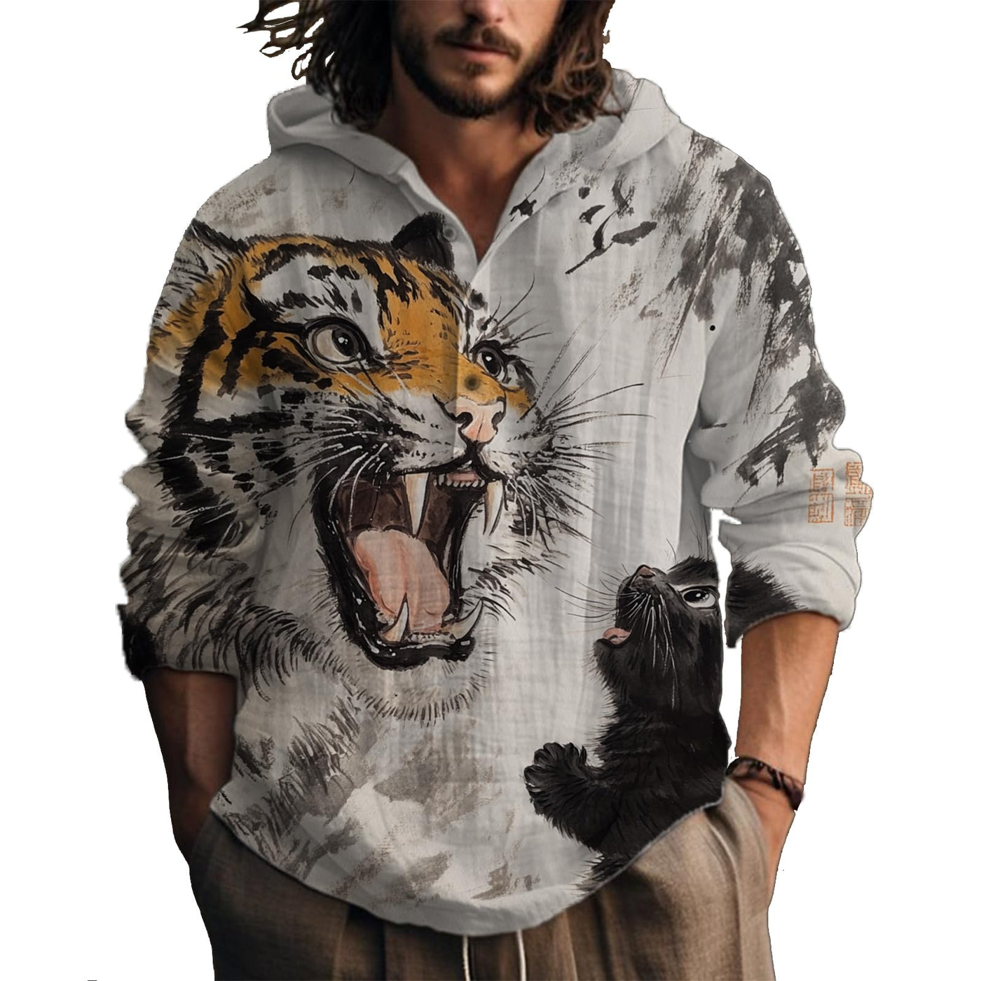 MARSVOVO Hooded Long Sleeve Shirt Men Fashion Graphic Button Up Lightweight Big and Tall Casual Vacation Shirts for Men