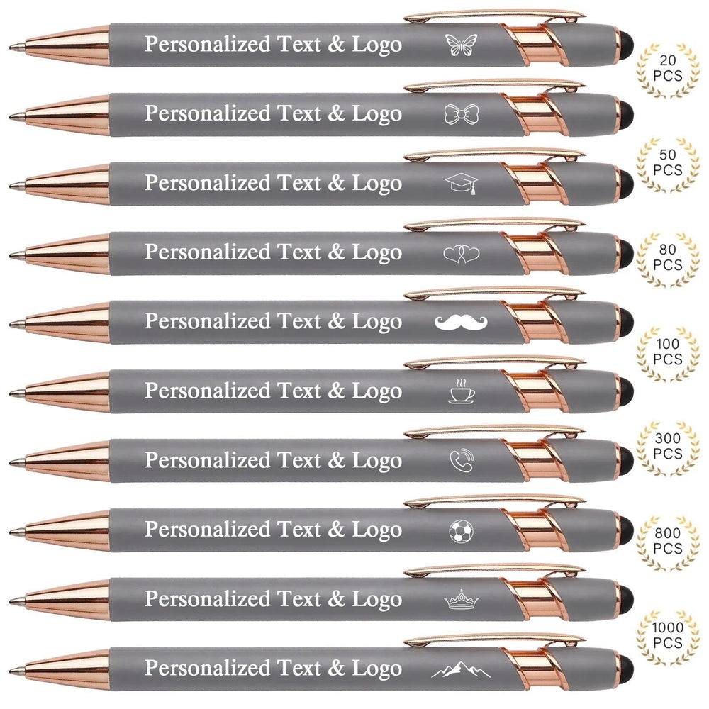 WNNNS Bulk Custom Pens Personalized with Name & Logo, Customized Engraved Pens, Black Ink Ballpoint with Stylus Tips, Office Employee Graduation Teacher Appreciation Gifts.