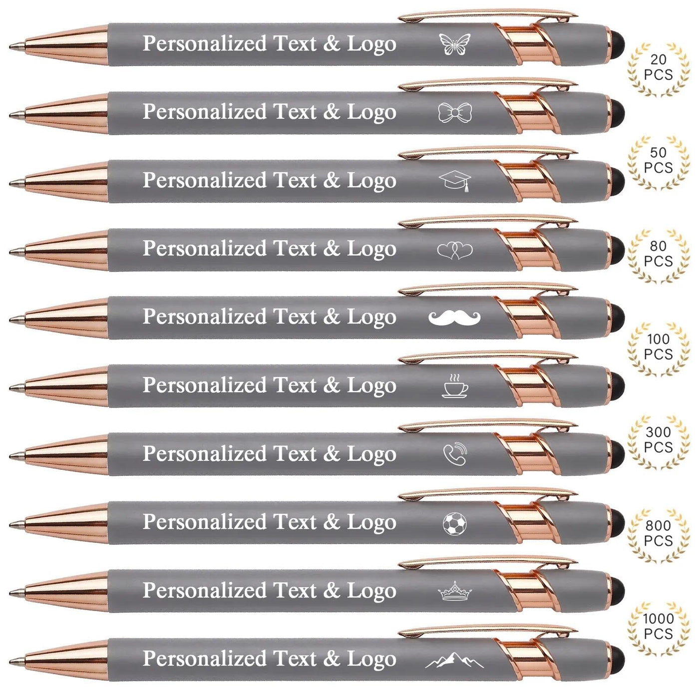 WNNNS Bulk Custom Pens Personalized with Name & Logo, Customized Engraved Pens, Black Ink Ballpoint with Stylus Tips, Office Employee Graduation Teacher Appreciation Gifts.