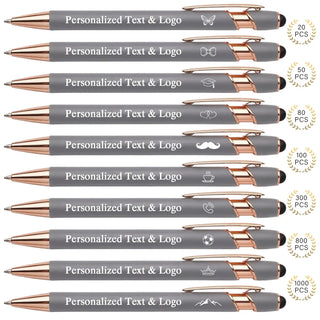 WNNNS Bulk Custom Pens Personalized with Name & Logo, Customized Engraved Pens, Black Ink Ballpoint with Stylus Tips, Office Employee Graduation Teacher Appreciation Gifts.