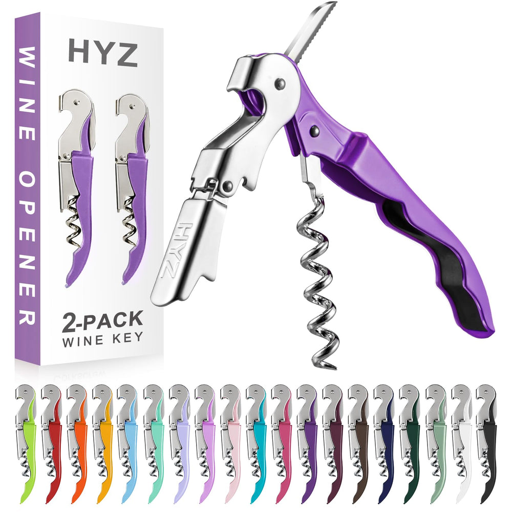HYZ 2-Pack Wine Opener Waiter Corkscrew, Professional Wine Key for Servers, Bartender with Foil Cutter, Manual Wine Bottle Opener Double Hinged (Pink)