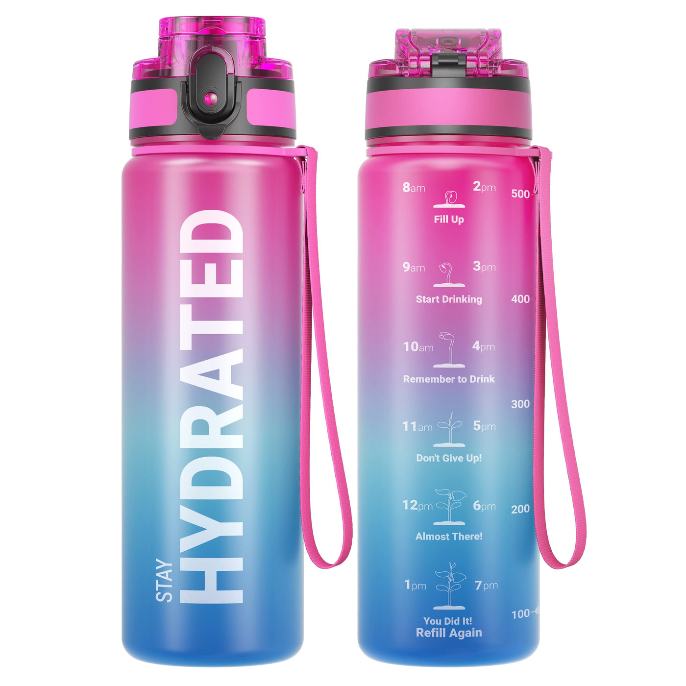Sahara Sailor Water Bottle 32oz, Durable and Leakproof Water Bottles Motivational with Time Marker, Tritan, BPA Free, Wide Mouth with Easy Clean Brush for Gym, Travel, Home, School, Office (1 Bottle)