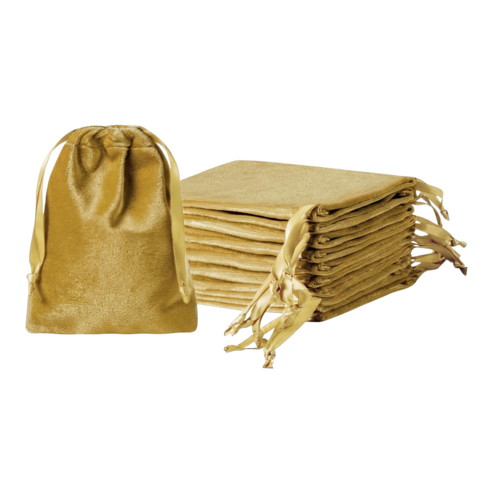 QIANF 12pcs Light Champagne Velvet Drawstring Bags 4x6 inches Glossy Small Velvet Cloth Gift Bags Jewelry Pouches for Storage Wedding Party Favor Christmas