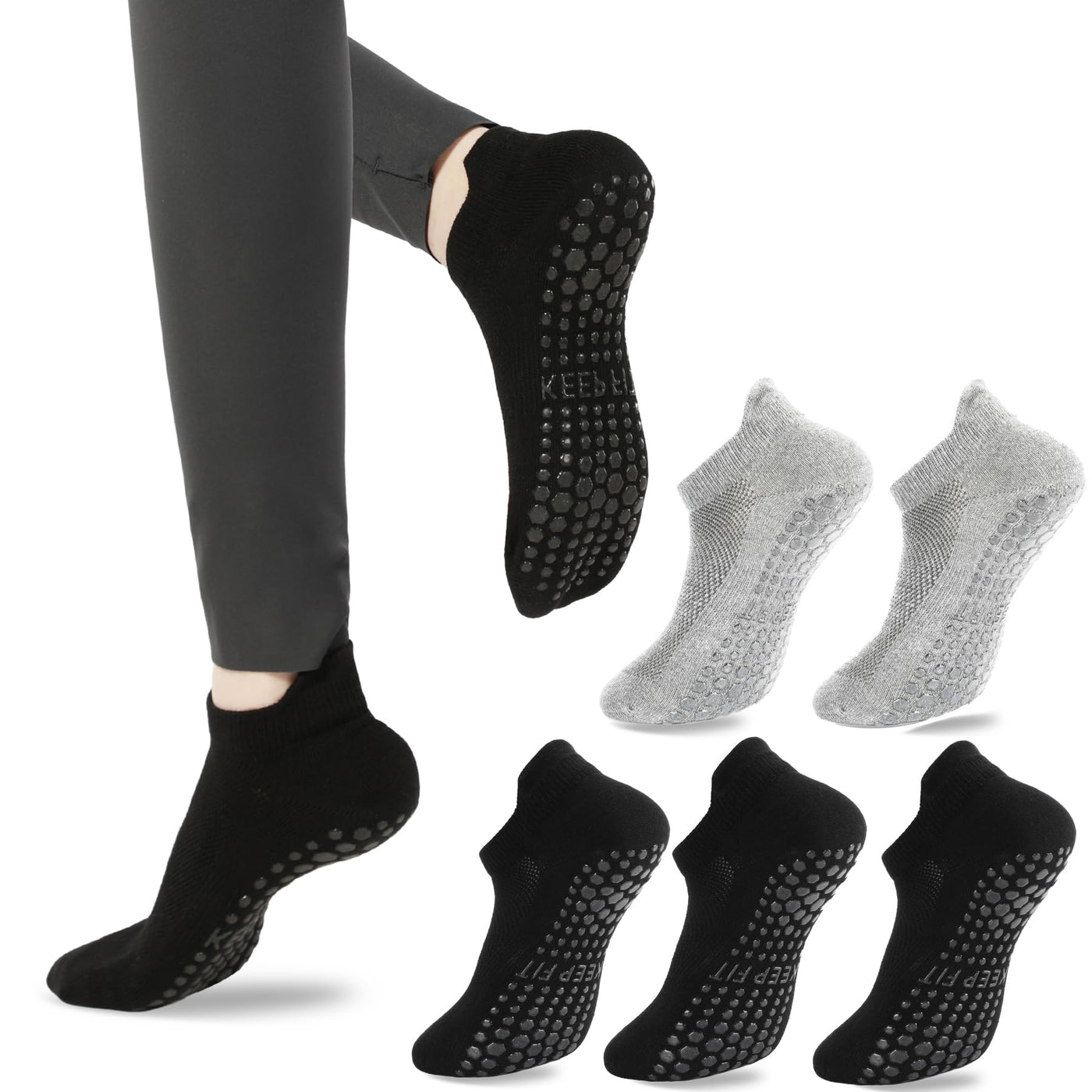 loudashuaiqi Grip Pilates Socks Non Slip Athletic Yoga Socks with Grips for Women Grippy socks for Hospital Workout Barre