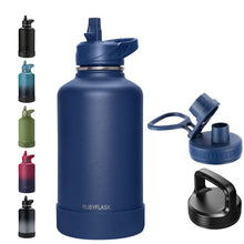 RUBYFLASK 32oz Insulated Water Bottle with Straw, Stainless Steel Metal Vacuum Water Flask, Large Thermal Water bottle with Leakproof 3 Lids for Travel, Camping, Gym Sports Indigo Black