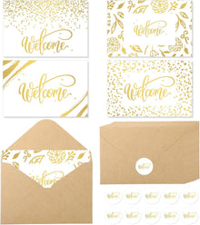Fumete 48 Sets Welcome Cards Bulk with Kraft Envelopes and Stickers for Guest Employee Greeting Cards Assorted Paper for Birthday Business Wedding New Home Baby Shower(White)