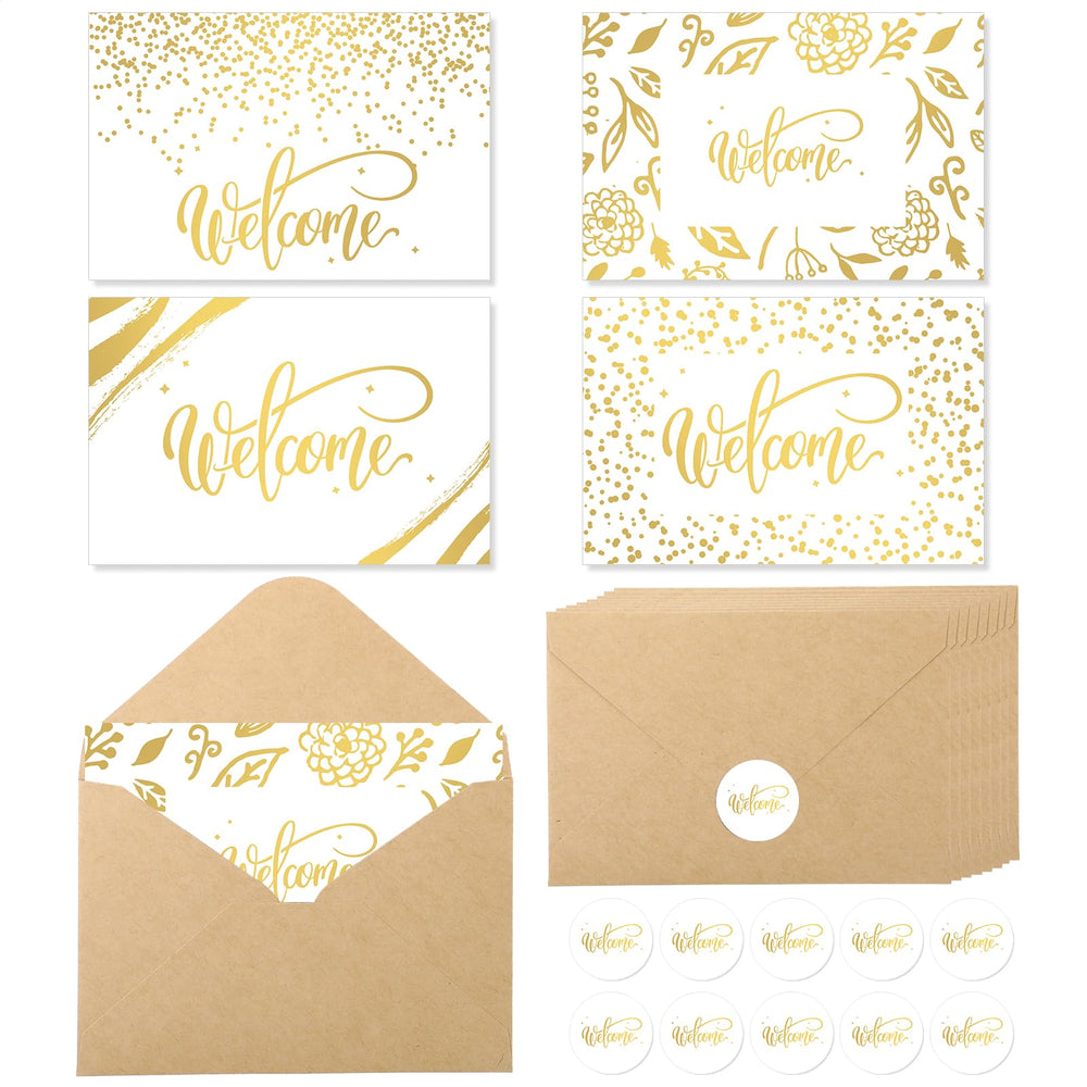 Fumete 48 Sets Welcome Cards Bulk with Kraft Envelopes and Stickers for Guest Employee Greeting Cards Assorted Paper for Birthday Business Wedding New Home Baby Shower(White)
