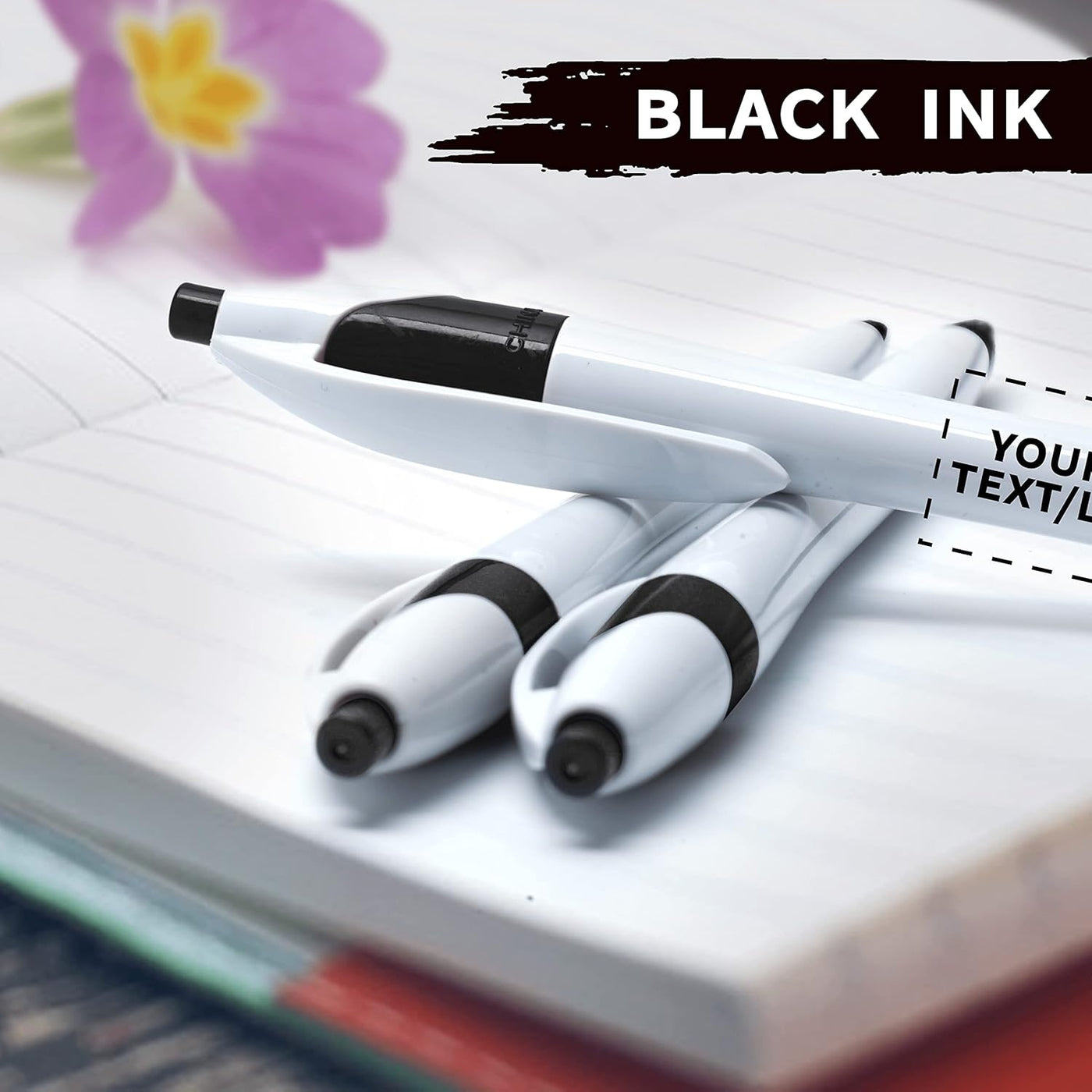 DISCOUNT PROMOS Personalized Ballpoint Pens Bulk Pack of 4-5,000 counts Black Ink, Slim & Curvy Design, Retractable, Ideal for Office, Corporate Merchandise, Tradeshows- Black