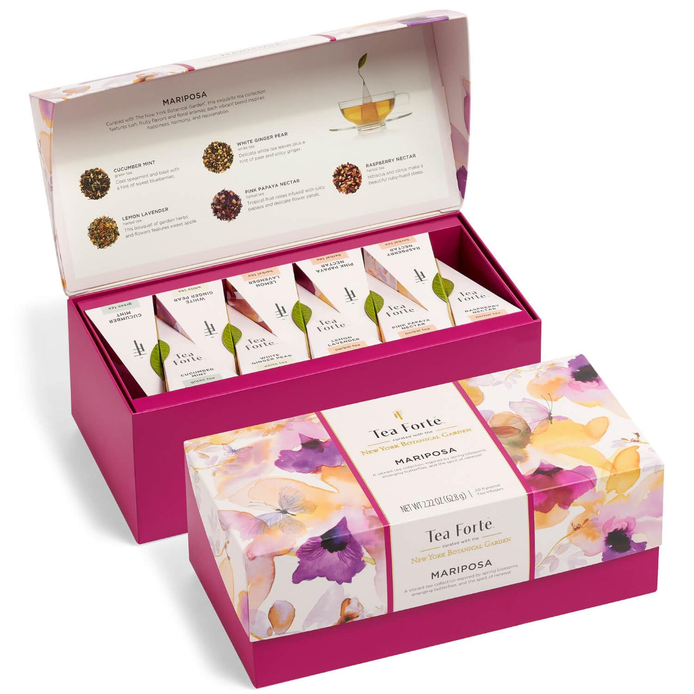 Tea Forte Premium Presentation Box Gift Set Sampler, 20 Count, Assorted Blends Individually Wrapped Handcrafted Pyramid Infuser Bags, Herbal Retreat Tea