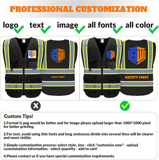 BeautyWill Custom Safety Vest Logo Class 2 High Visibility Reflevtive Vest Outdoor Protective Workwear - hover image