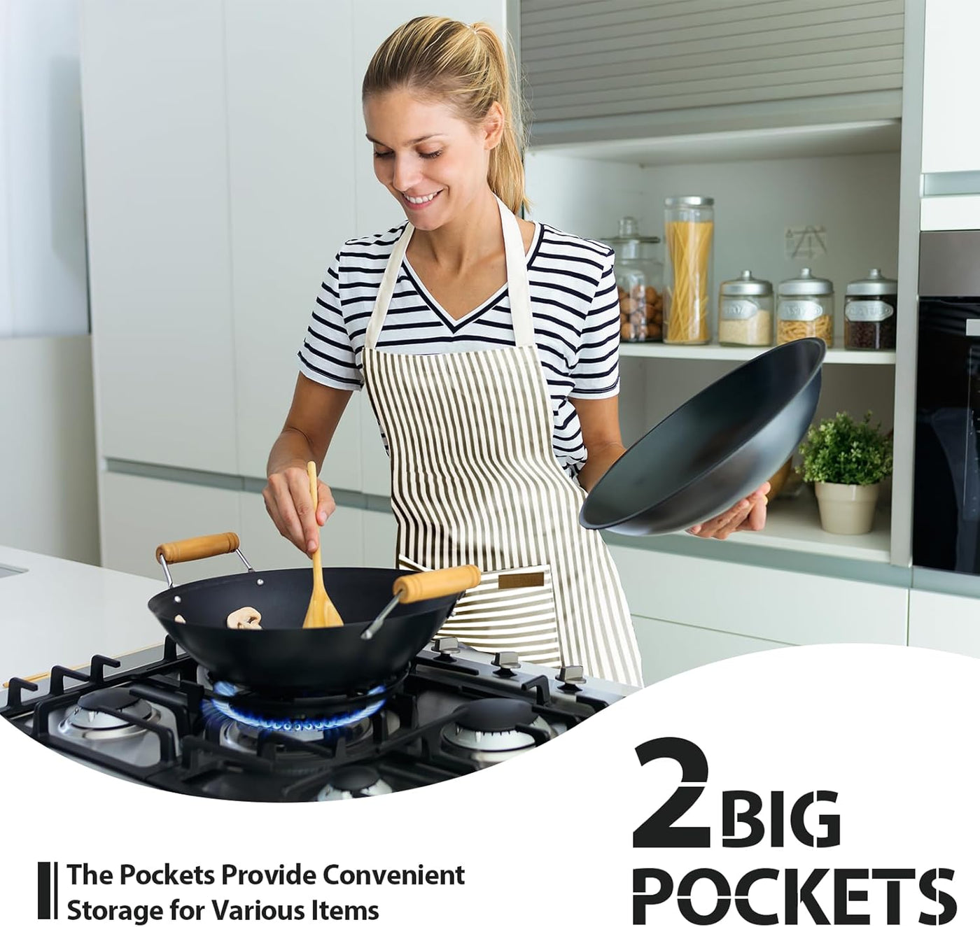 VALOME 2 Pack Kitchen Aprons, Apron for Cooking with 2 Pockets, Unisex Adjustable Neck Strap Chef Aprons for Men Women