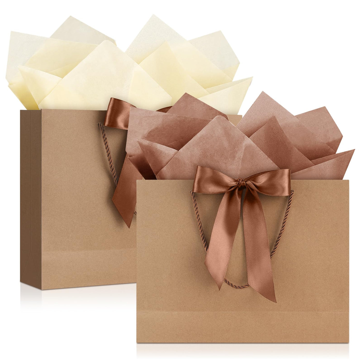 JMANNI Gift Bags with Handles, 13” Medium Gift Bag for Presents, 1 Pcs Bags with 2 Tissue Paper and 1 Cards for Graduation Baby Shower Wedding Fathers Day Mother's Day Birthday Party（champagne gold）