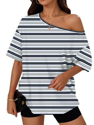 Trendy Queen Womens Off the Shoulder Tops Oversized Summer Spring T-Shirts 2026