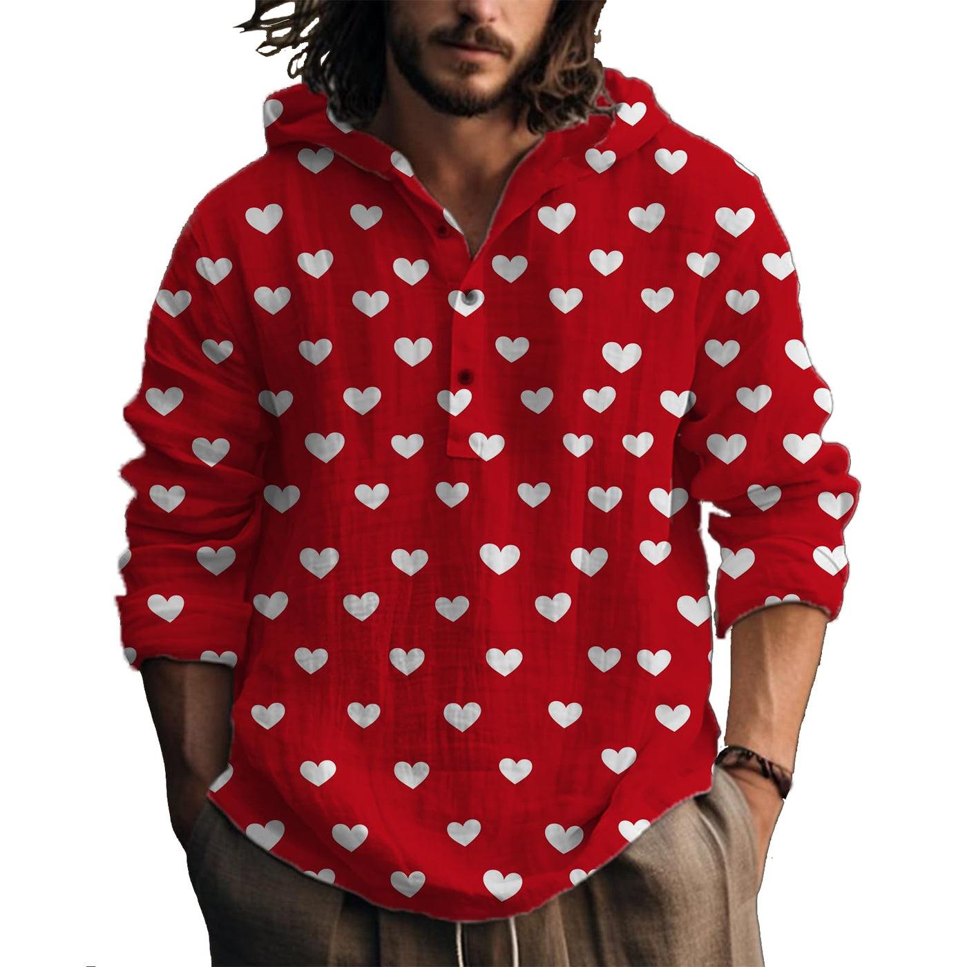 MARSVOVO Hooded Long Sleeve Shirt Men Fashion Graphic Button Up Lightweight Big and Tall Casual Vacation Shirts for Men