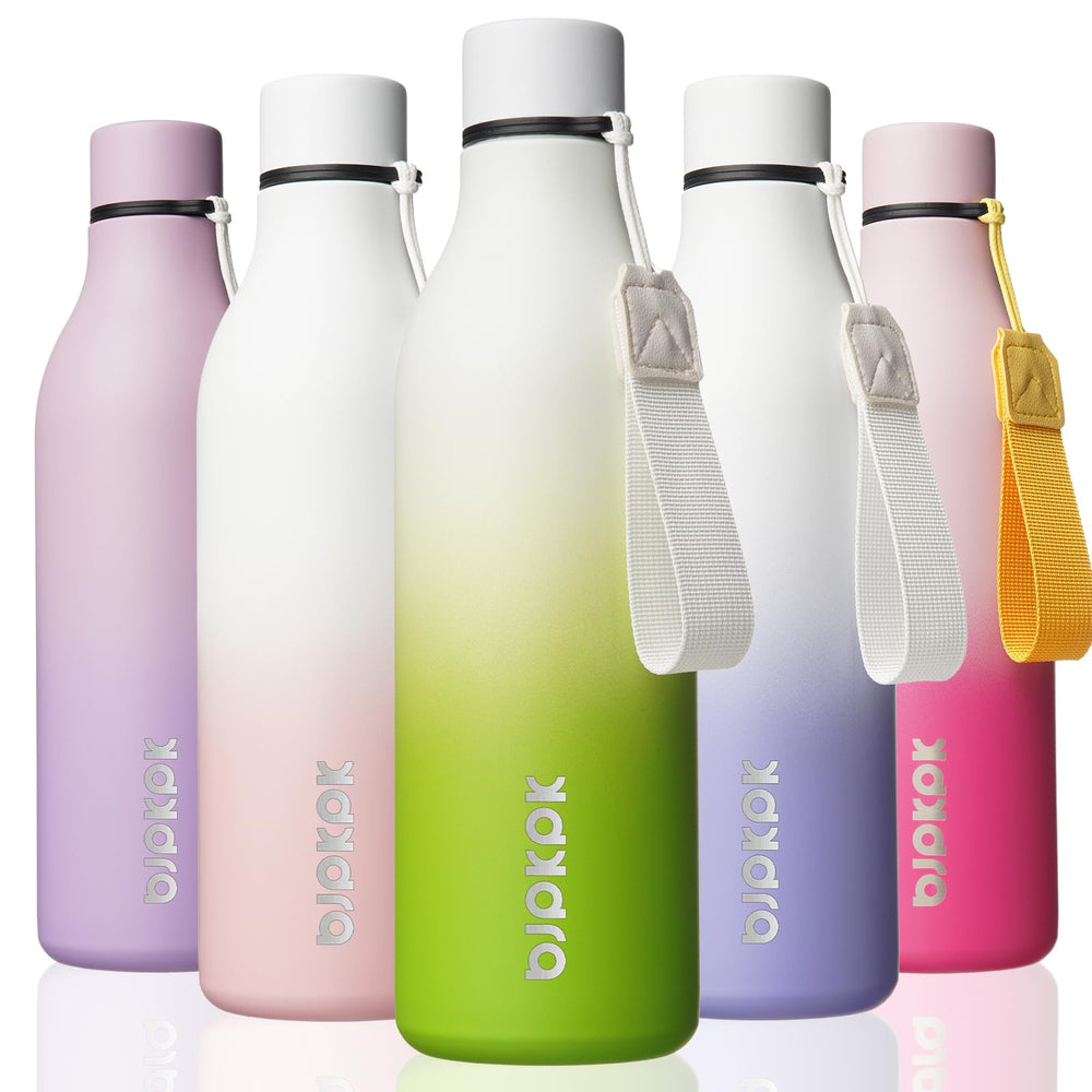 BJPKPK Insulated Water Bottles, 18 oz Stainless Steel Metal Water Bottle with Strap, BPA Free Leak Proof Jugs, Mugs, Flasks, Reusable Thermal Flasks for Sports & Travel, Orange
