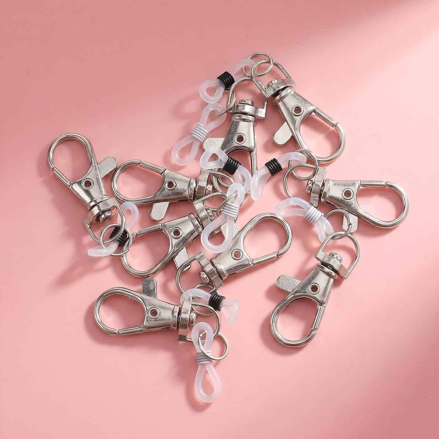 10 PCS Badge Reel Pen Holder Silicone Ring for Pen Holder for Lanyard Pens Keychain with 10 Silicone Ring Lanyards Accessories with Lobster Clasp for Badge Reel Nurses Accessories (Black, White)