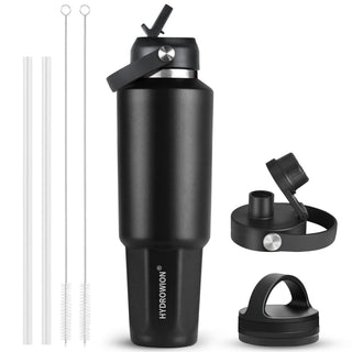 HYDROWION 32oz Stainless Steel Water Bottle(Cold for 48 Hrs, Hot for 24 Hrs), Double Wall Vacuum Insulated Water Flask with Straw Lid, Spout Lid and Flex Cap, Fit in Any Car Cup Holder, Cobalt
