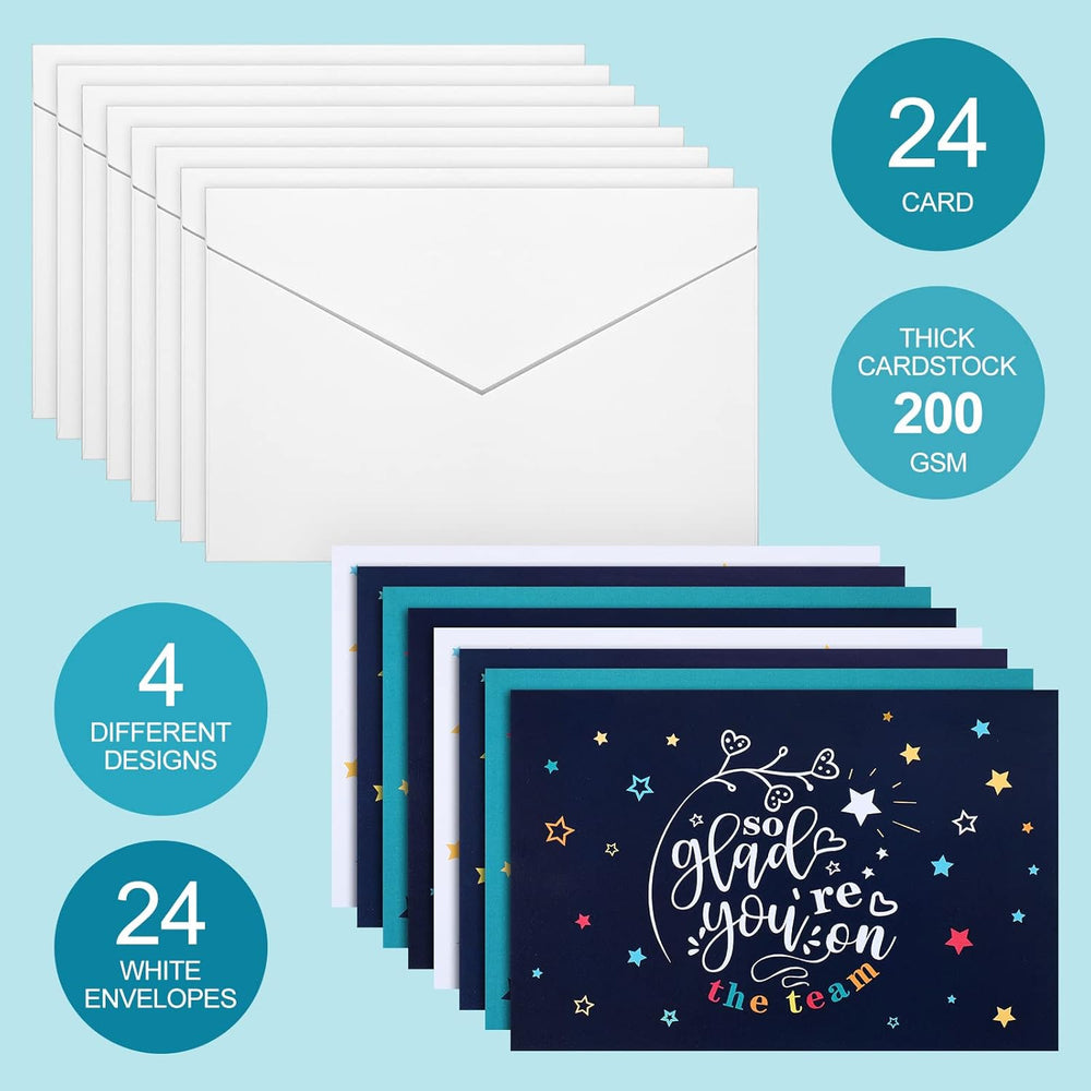 Pajean 24 Sets Employee Appreciation Cards with Envelopes 4 x 6 in Welcome to Teams Card So Glad You're on The Team New Staff Gifts for Office Business Greeting Cards Work Anniversary(Classic)