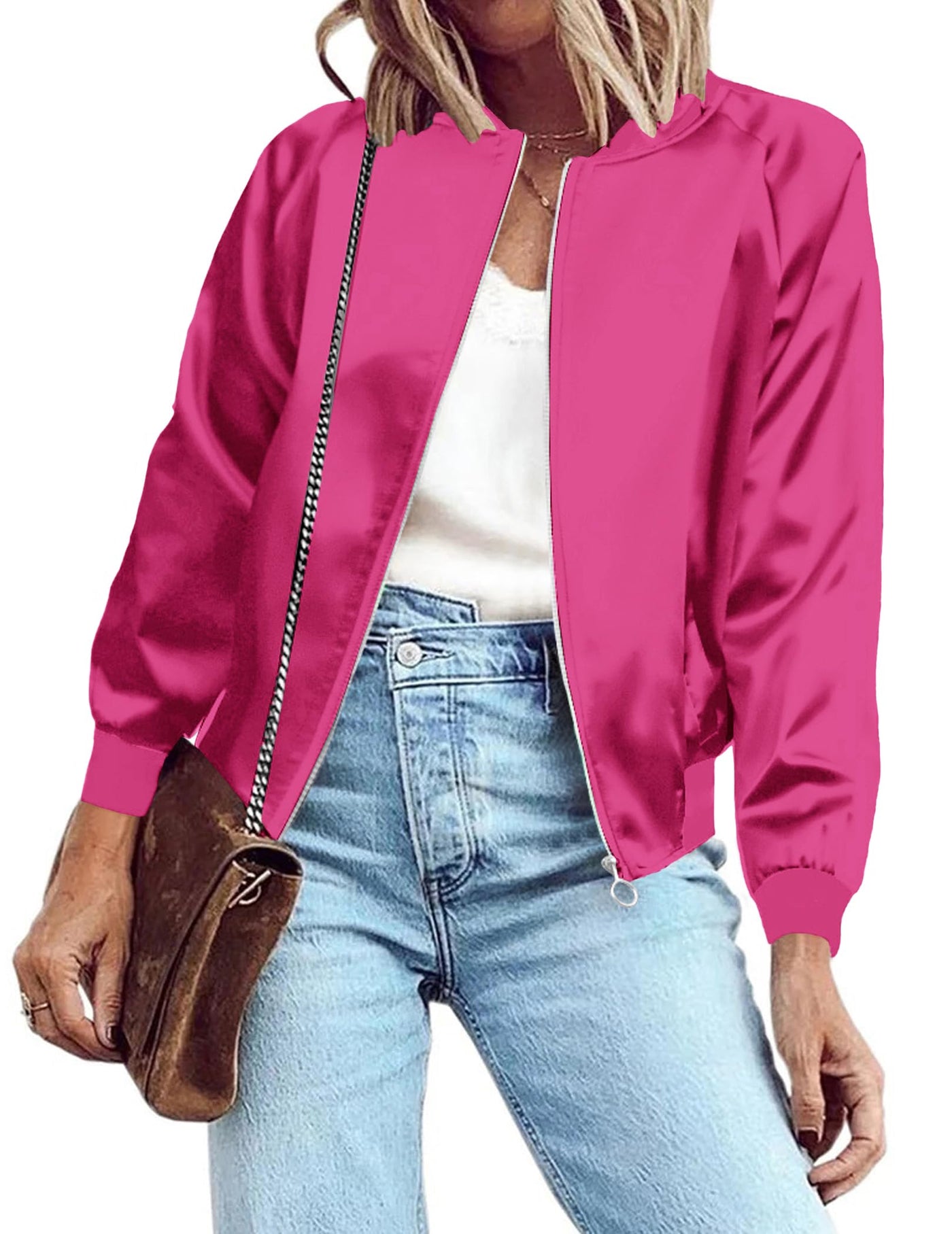 Zeagoo Women's Bomber Jacket Lightweight Zip Up Jacket Casual Striped Jacket Coat Outerwear Windbreaker with Pockets