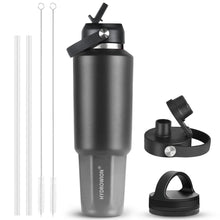 HYDROWION 32oz Stainless Steel Water Bottle(Cold for 48 Hrs, Hot for 24 Hrs), Double Wall Vacuum Insulated Water Flask with Straw Lid, Spout Lid and Flex Cap, Fit in Any Car Cup Holder, Cobalt