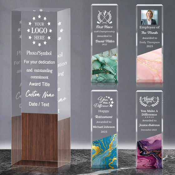 Custom Acrylic Trophy Award with Logo/Photo Text- Personalized Plaque for Recognition, Retirement, Farewell, Anniversary, Golf - Awards for Employee, Boss, Coworker Appreciation Gifts