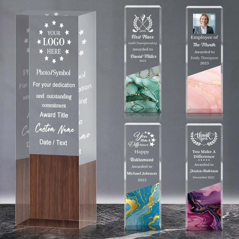 Custom Acrylic Trophy Award with Logo/Photo Text- Personalized Plaque for Recognition, Retirement, Farewell, Anniversary, Golf - Awards for Employee, Boss, Coworker Appreciation Gifts