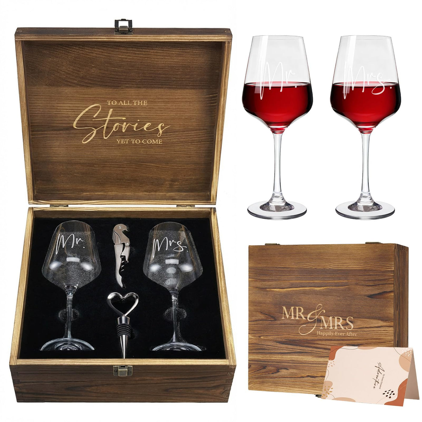 AW BRIDAL House Warming Gifts New Home Wine Glasses Sets, 2026 Closing Gifts for Home Buyers and Homeowner, New Apartment Gift Basket for Couple, First House Gift with Wooden Keepsake Box
