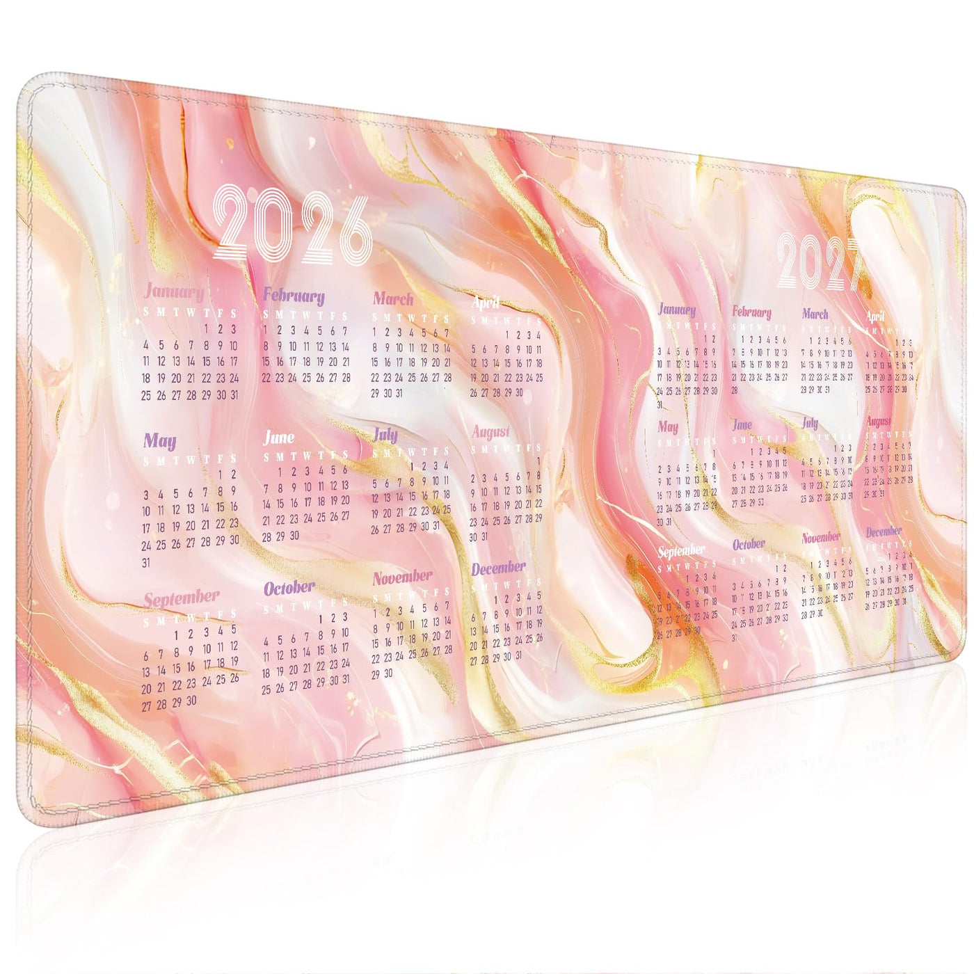 2026-2027 Two-Year Calendar Desk Pad, Large Waterproof Mouse Pad with Stitched Edges Non-Slip Rubber Base, Multi-Functional Desk Mat for Office Home Gaming Business