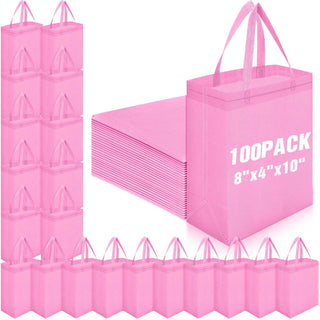 Windyun 50 Pcs Reusable Tote Bag Bulk 8 x 4 x 10 Inch Non Woven Shopping Bag with Handle Reusable Portable Grocery Gift Tote (Black)