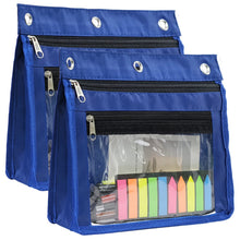 YoeeJob 2 Pack 1 Inch Expandable Zipper Pencil Pouches with Clear Window for 3 Ring Binder, Suitable for School & Office (Grey)