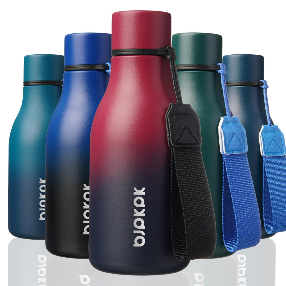 BJPKPK Insulated Water Bottles, 18 oz Stainless Steel Metal Water Bottle with Strap, BPA Free Leak Proof Jugs, Mugs, Flasks, Reusable Thermal Flasks for Sports & Travel, Orange