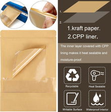 Blisstime 50 Pack Kraft Paper Stand Up Pouch Bags, Resealable Bag with Transparent Window and Tear Notch for Multipurpose Storage (5.5 X 7.9 Inches)