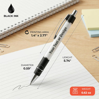 Personalized Ballpoint Pens, Customizable Writing Pens with Photo, Name or Text, Black Ink, Rubber Grip, Retractable, White, for Desk Accessories, Gifts, Party Favors, School Supplies